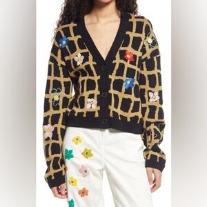 Nordstrom by Cristina Martinez Cotton Cashmere Floral Cardigan Size XS